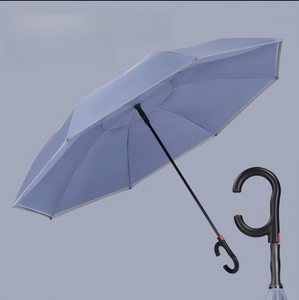 Novo guarda-chuva de carro inverso com logotipo personalizado, camada dupla de dentro para fora, alça em forma de c, design invertido, dobrável, guarda-chuva de chuva reverso