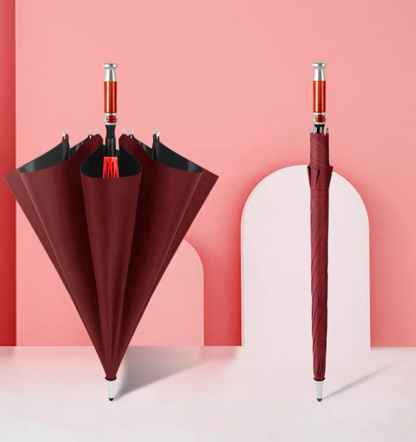 Guarda-chuva automático de alta qualidade, vermelho, preto, 30 polegadas, cabo reto, camadas duplas, tecido pongee, guarda-chuva de golfe, logotipo personalizado