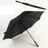 Guarda-chuva de golfe de borracha preta moderna com função dobrável de poliéster Pongee e alça de madeira reta personalizável com logotipo