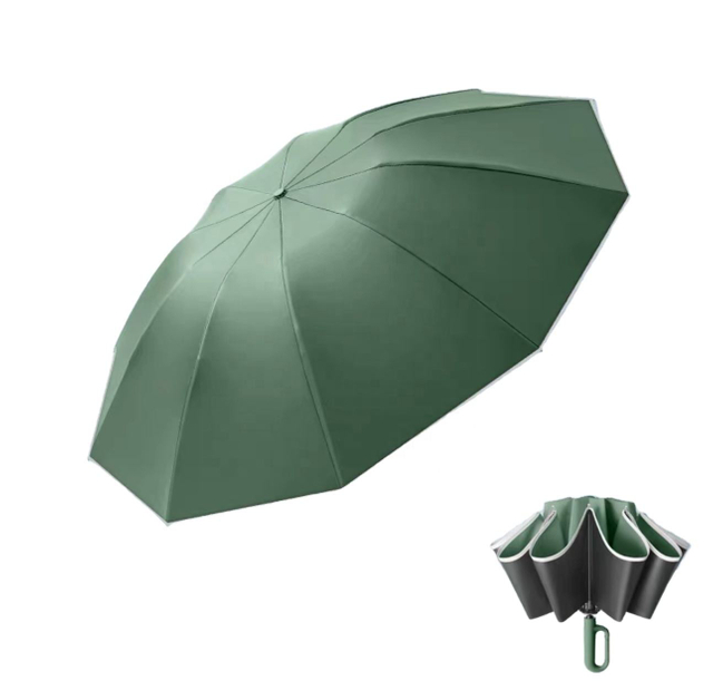 Atacado super grande três dobras chuva ensolarada dupla utilização 180 graus rotativo automático lanterna led guarda-chuva